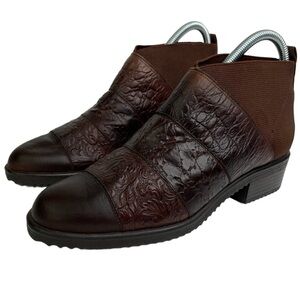 Brown Leather Animal Print Patchwork Ankle Boots Booties Size 7 Heel Height 1.5”